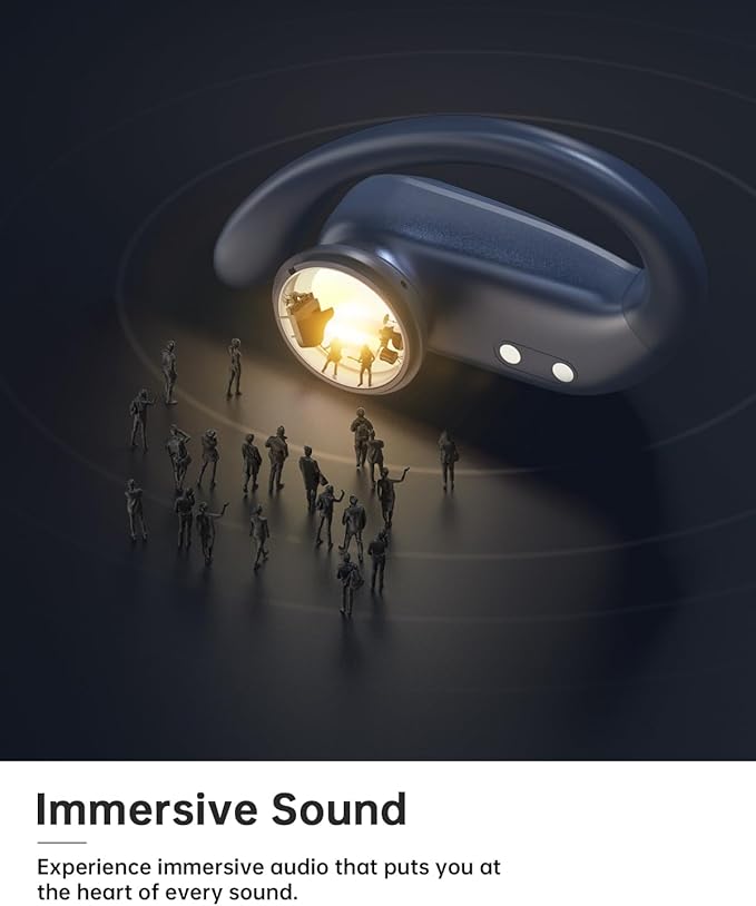 Bluetooth Earbuds with Earhooks 48H Playtime,IPX7 Waterproof Wireless Headphones with Bluetooth 5.3,ENC Noise Cancelling Mic,Lightweight Fit for Office,Travel Gym Daily Style (Dark Blue)