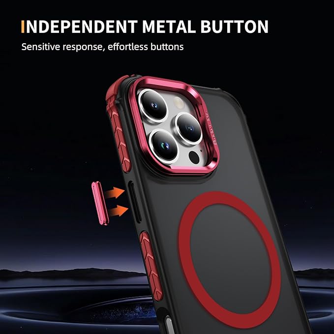 Magnetic for iPhone 16 Pro Max Case Red with MagSafe Wireless Charging Heavy Duty Military-Grade Shockproof Protection Adjustable Kickstand Slim Matte Anti-Fingerprint Cover Men Women