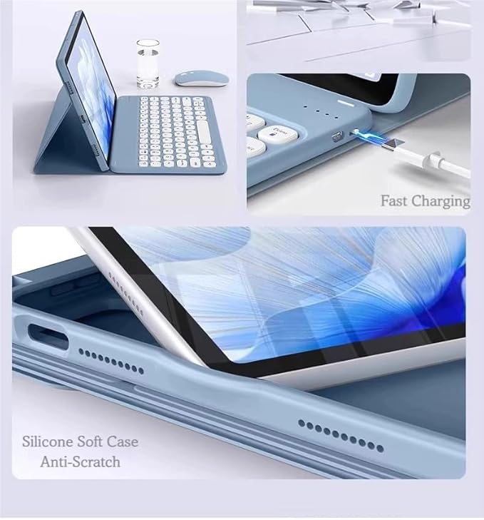 Keyboard Case for Lenovo Tab M11 (TB-330FU/TB-330XU) 11 inch, Cute Color Folio Stand Cover with Round Key Magnetic Detachable Keyboard for Lenovo Tab M11 2024 11'', Blue