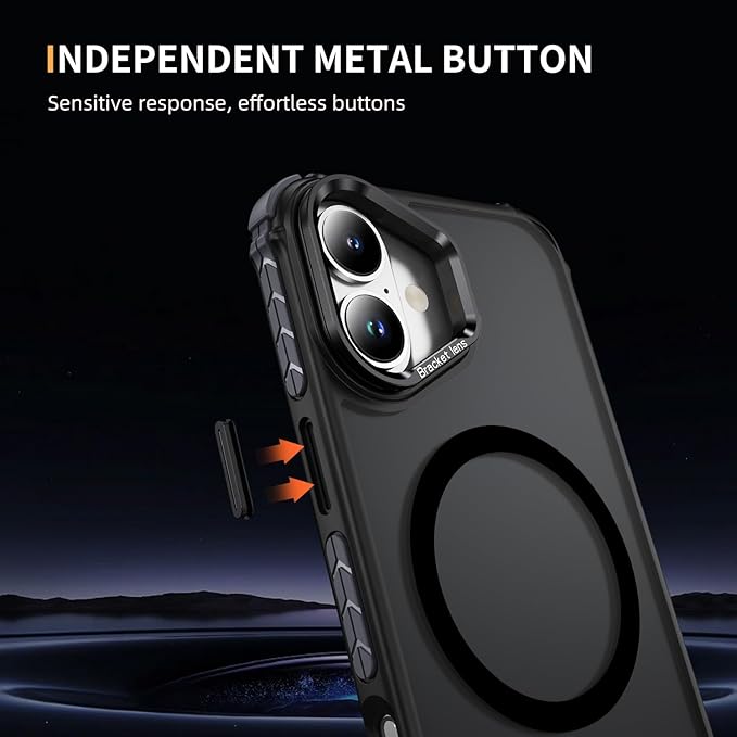 Magnetic for iPhone 16 Plus Case Black with MagSafe Wireless Charging Heavy Duty Military-Grade Shockproof Protection Adjustable Kickstand Slim Matte Anti-Fingerprint Cover Men Women