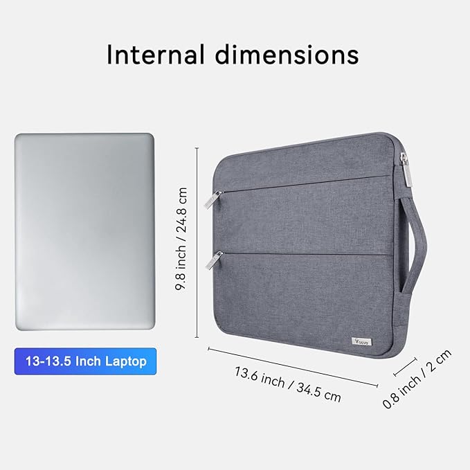 Voova 13 13.6 Inch Laptop Sleeve Case Compatible with MacBook Air 13 M1/M2/M3/M4 2020-2025, MacBook Pro 13/14, IPad Air/Pro 13, Waterproof Slim Computer Bag Cover with Handle, Grey