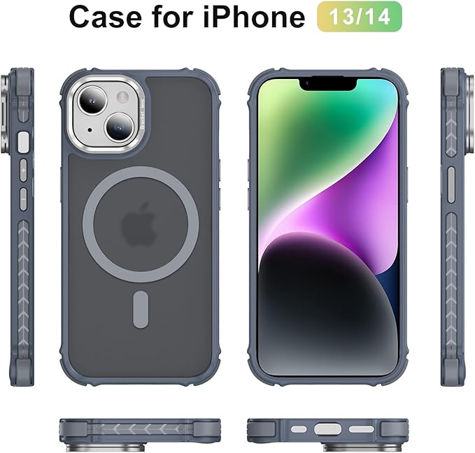 Magnetic for iPhone 14 Case/iPhone 13 Case Gray with MagSafe Wireless Charging Military-Grade Shockproof Protection Adjustable Kickstand Slim Matte Anti-Fingerprint Cover Men Women