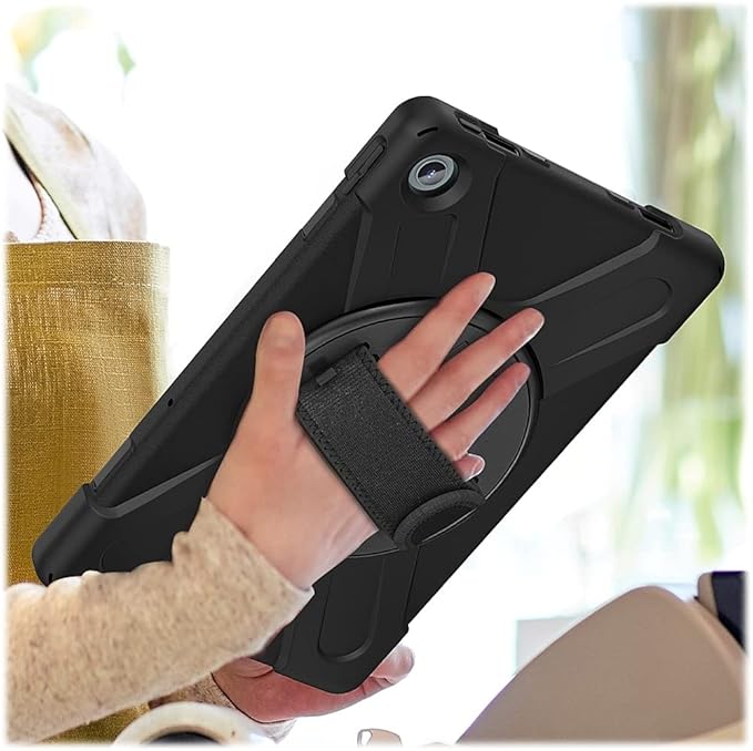 SaharaCase - Protection Hand Strap Series Case for Lenovo Tab M10 Plus (3rd Gen) [Shockproof Bumper] Rugged Full Screen Protection Integrated Kickstand Antislip Cover - Black
