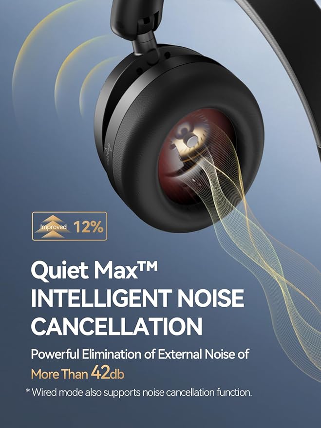 1MORE SonoFlow Pro HQ51 Wireless Over-Ear Headphones, Reduce Noise by Up to 45dB, Hi-Res Audio, 100H Playtime, App Control, Bluetooth 5.4, AI Clear Calls, Lightweight Fit for Travel Office, Matte Gray