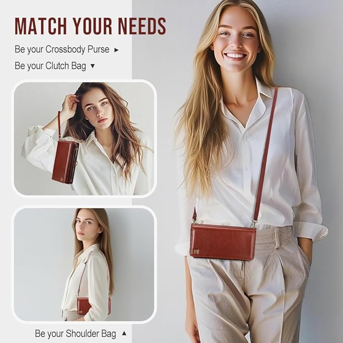 for iPhone 17 Wallet Phone Case with 7 Card Holder,RFID Blocking | PU Leather | Kickstand | Flip | Wrist Strap&Shoulder Strap | Shockproof | Zipper Wallet | Women Men | 6.3" | Brown