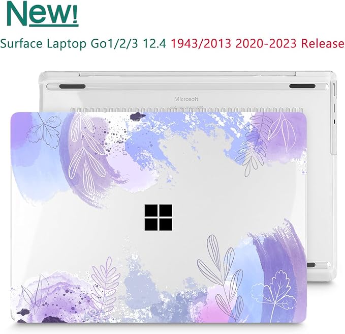 Tuiklol Case for 12.4 Inch Microsoft Surface Laptop Go 3/2 / 1 2023-2020 Releases, Plastic Hard Shell Case with Screen Protector and Keyborad Cover +Dust Plugs Model 2013/1943,Inset Flora