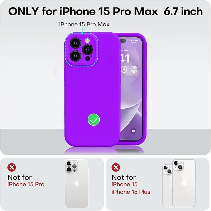Vooii Compatible with iPhone 15 Pro Max Case, Upgraded Premium Silicone, [Camera Protection] [Soft Anti-Scratch Microfiber Lining] Shockproof Phone Case for iPhone 15 Pro Max 6.7 inch - Neon Purple