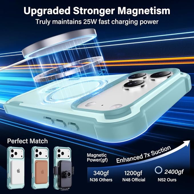 Designed for iPhone 17 Pro Max Case with Magnetic Stand [Military Drop Protection][Compatible with Magnet] Shockproof 17 Pro Max Phone Case with Ring Holder, Green