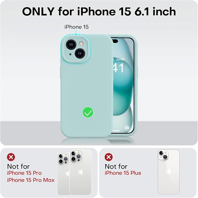 Vooii Compatible with iPhone 15 Case, Upgrade Defender Liquid Silicone, [Enhanced Camera Protection] [Soft Anti-Scratch Microfiber Lining] Shockproof Phone Case for iPhone 15 6.1 inch - Mint