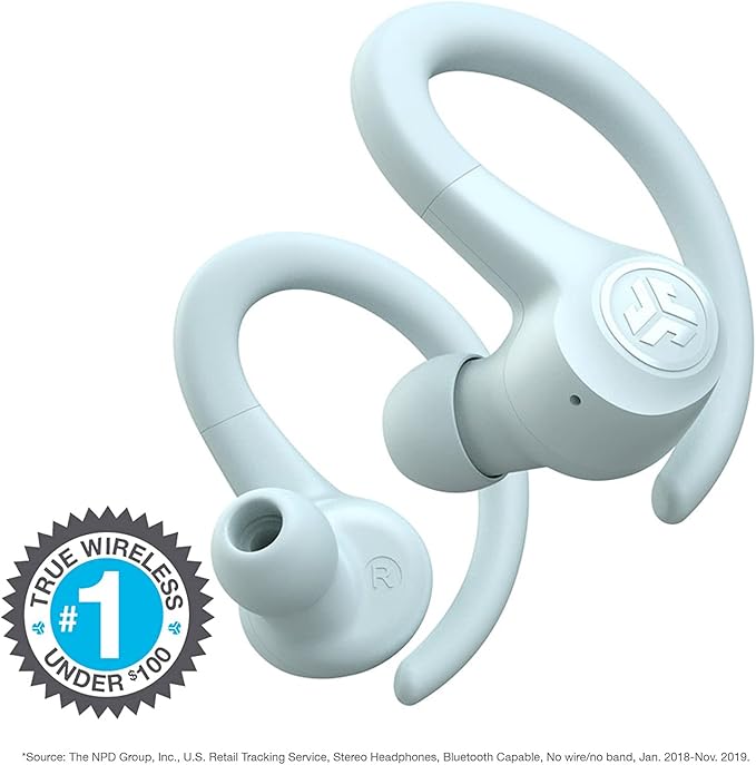 JLab Go Air Sport True Wireless Earbuds, Light Blue, Featuring C3 Clear Calling, Secure Earhook Sport Design, 32+ Hour Bluetooth Playtime, and 3 EQ Sound Settings