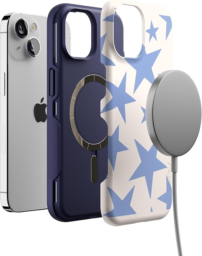 Casely iPhone 14 Case | Stars Align | Blue & White Stars | Compatible with MagSafe | Bold Protective Design