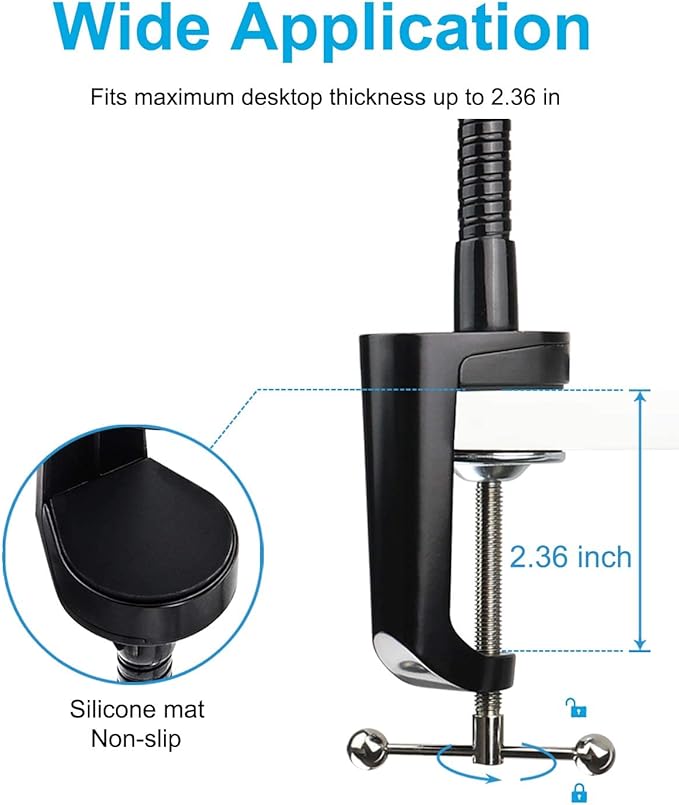 woleyi Gooseneck Tablet Holder Mount, Heavy Duty Desk/Bed Tablet Stand, Flexible Arm Clip for iPad Pro Air Mini, Galaxy Tab/Z Fold, Fire HD, Surface Pro/Go, Switch, iPhone and More 4.7-13" Devices