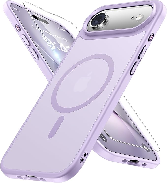 Miracase Magnetic for iPhone Air Case 2025 with Screen Protector(Compatible with MagSafe), Slim Thin Translucent Matte Military-Grade Protected Phone Cover for iPhone 17 Air 6.5"Armbands, Light Purple