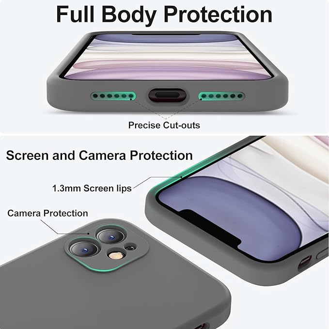 Vooii Compatible with iPhone 11 Case, Upgraded Liquid Silicone with [Flat Edges] [Camera Protection] [Soft Anti-Scratch Microfiber Lining] Phone Case for iPhone 11 6.1 inch - Dark Grey