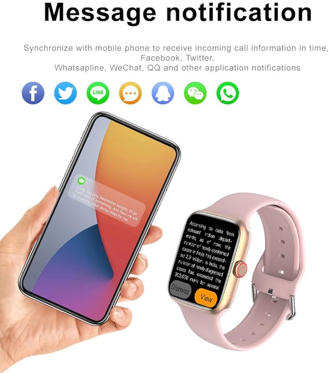 Smart Watch for Men Women Compatible Android iOS iPhone, 2.09" Touch Screen Fitness Tracker Smartwatch with Call/SMS/Sleep Monitor/Pedometer Two Sport Bands (Pink)