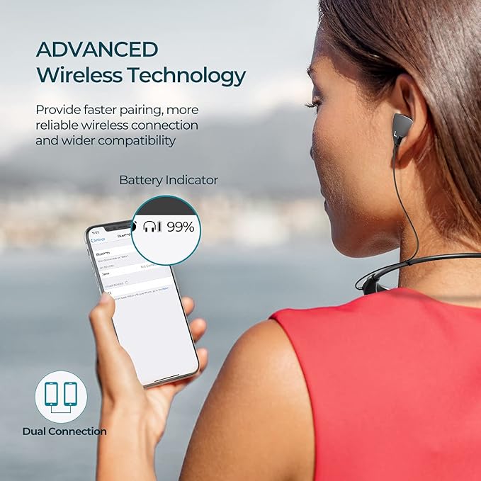 Redzoo Neckband Headphones, Around The Neck Bluetooth Headphones w/Noise Cancelling Microphone, Bluetooth Headset w/ 22hrs Playtime, Neck Earphones Stereo Bass, for Music, Conference, Video, Call