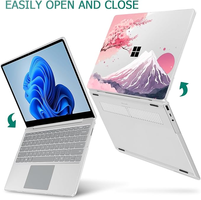 Tuiklol Case for 12.4 Inch Microsoft Surface Laptop Go 3/2 / 1 2023-2020 Releases, Plastic Hard Shell Case with Screen Protector and Keyborad Cover +Dust Plugs Model 2013/1943,Mountain and Tree