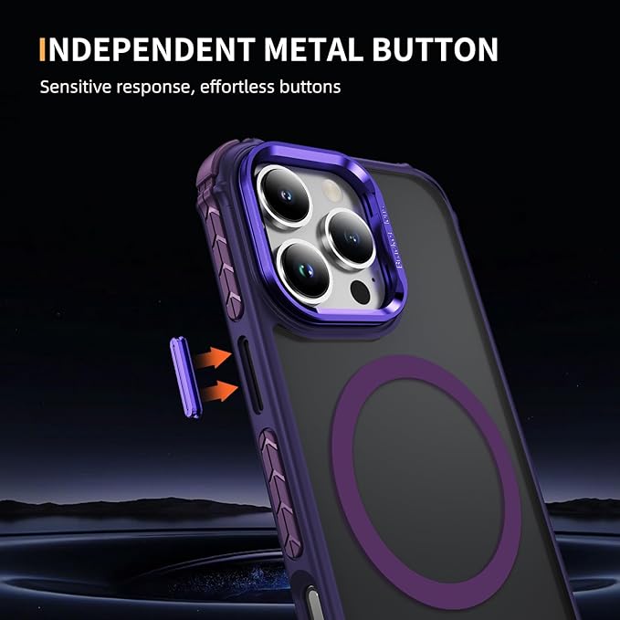 Magnetic for iPhone 16 Pro Case Purple with MagSafe Wireless Charging Heavy Duty Military-Grade Shockproof Protection Adjustable Kickstand Slim Matte Anti-Fingerprint Cover Men Women