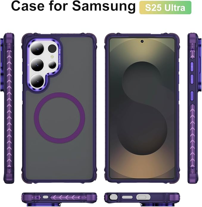 Magnetic for Samsung Galaxy S25 Ultra Case Purple Fit for MagSafe Military-Grade Shockproof Protection Adjustable Kickstand Slim Matte Anti-Fingerprint Cover Men Women