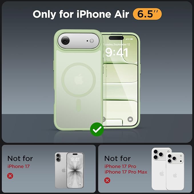 Miracase Magnetic for iPhone Air Case 2025 with Screen Protector(Compatible with MagSafe), Slim Thin Translucent Matte Military-Grade Protected Phone Cover for iPhone 17 Air 6.5" Armbands, Green