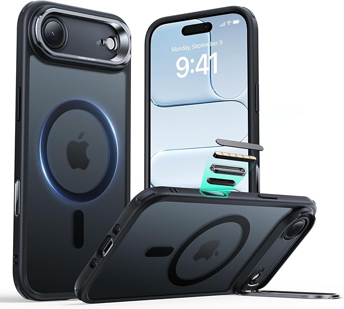 ESR for iPhone Air Case with Stand, Camera Control Cover Compatible with MagSafe, Military-Grade Drop Protection Magnetic Phone Case for iPhone 17 Air Case, Scratch-Resistant Back Cover,Frosted Black