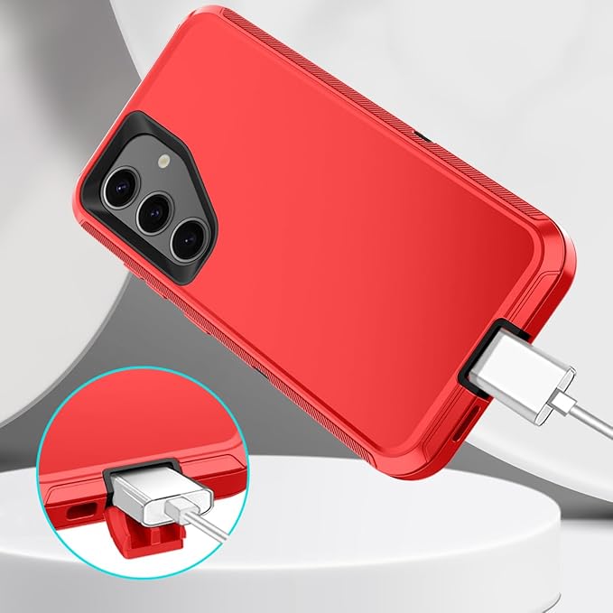 for Samsung Galaxy S24 Plus Case Heavy Duty Protective Shockproof Dropproof 3-Layer Full Body Protection [Without Screen Protector] Tough Rugged Case for Galaxy S24 Plus,Red/Black