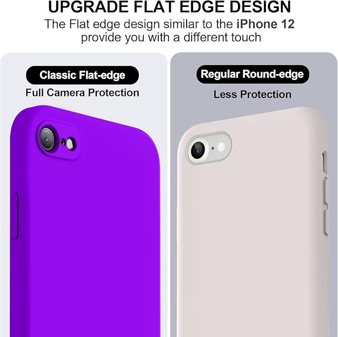 Vooii for iPhone SE Case 2022/3rd/2020,iPhone 8/7 Case, Upgraded Liquid Silicone with [Flat Edges] [Camera Protection] [Soft Anti-Scratch Microfiber Lining] Phone Case for iPhone SE - Neon Purple