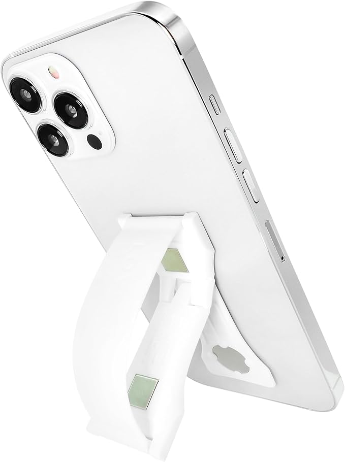LOVEHANDLE PRO Premium Phone Grip - Silicone Phone Strap - Magnetic Phone Mount and Kickstand for Smartphone and Tablet - White Silicone on White Base