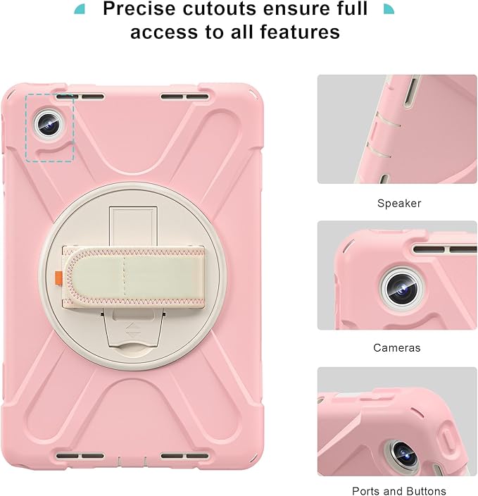 ProCase Protective Case for Lenovo Tab M11 / Lenovo Tab K11 LTE 2024, Rugged Heavy Duty Shockproof Rotating Kids Cover with 360° Rotate Kickstand & Shoulder Strap for Tab TB330FU TB330XU -Pink