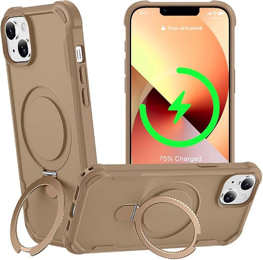 Designed for iPhone 13 Case with Magnetic Stand [Military Drop Protection][Compatible with Magnet] Shockproof 13 Phone Case with Ring Holder, Khaki