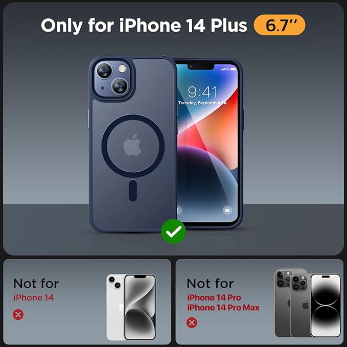 Miracase Magnetic for iPhone 14 Plus Case 6.7 inch (Compatible with MagSafe)（with 2X Screen Protectors） Military-Grade Protection, Anti-Fingerprint Translucent Matte Phone Case Cover, Dark Blue