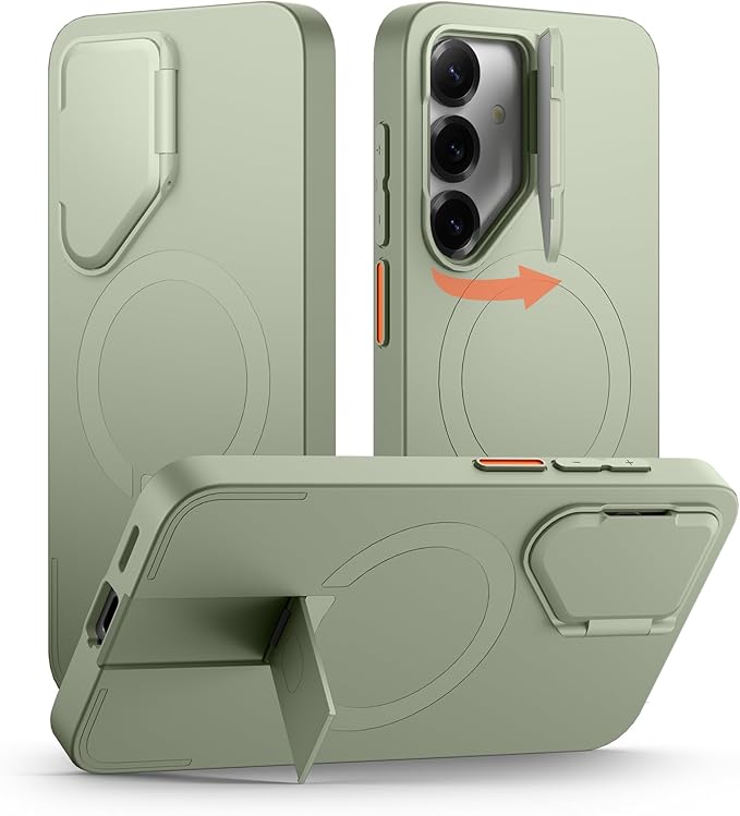 SURITCH for Samsung Galaxy S25 Phone Case, Magnetic Shockproof Bumper Case Slim Protective Cover with Camera Cover & Adjustable Metal Kickstand for Galaxy S25 (2025)-Sage Green
