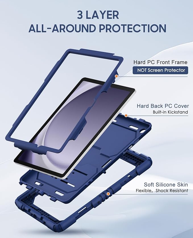 OKP Case for New Samsung Galaxy Tab A9+/ A9 Plus 11 Inch 2023 (SM-X210/X216/X218), Heavy Duty Shockproof Rugged 11" Galaxy A9+ Tablet Protective Cover with Kickstand for Kids Boys Girls, Navy Blue
