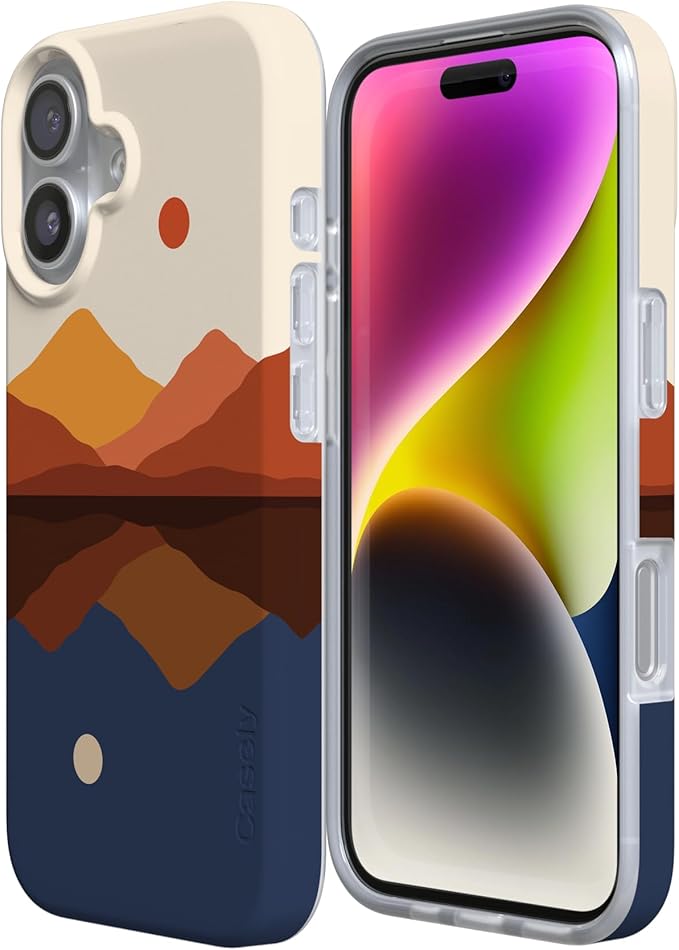 Casely iPhone 17 Case | Opposites Attract Day & Night Colorblock Mountains | Classic Ultra Slim Design | Compatible with MagSafe
