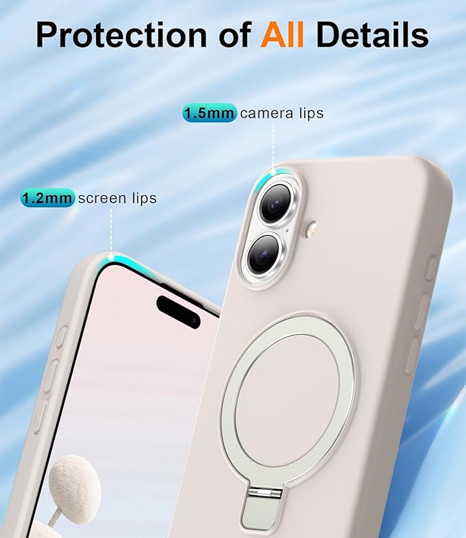 ZHK Liquid Silicone Designed for iPhone 17 Case with Magnet Stand, [Precise Camera Lens Protection][Mil-Grade Drop Shockproof][Soft Anti-Scratch Microfiber Lining] Slim Fit Cover, Beige
