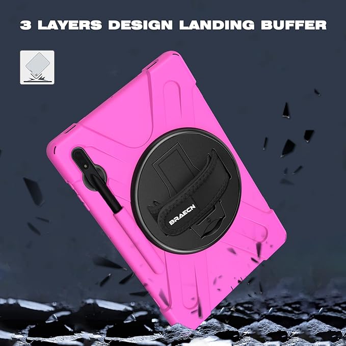 BRAECN for Samsung Galaxy Tab S10 Plus/S9 FE Plus/S9+/S7 FE /S7+/S8+ 12.4 inch Case with Carrying Shoulder Strap, S Pen Holder, Kickstand, Hand Strap for Galaxy Tab S10+-Pink