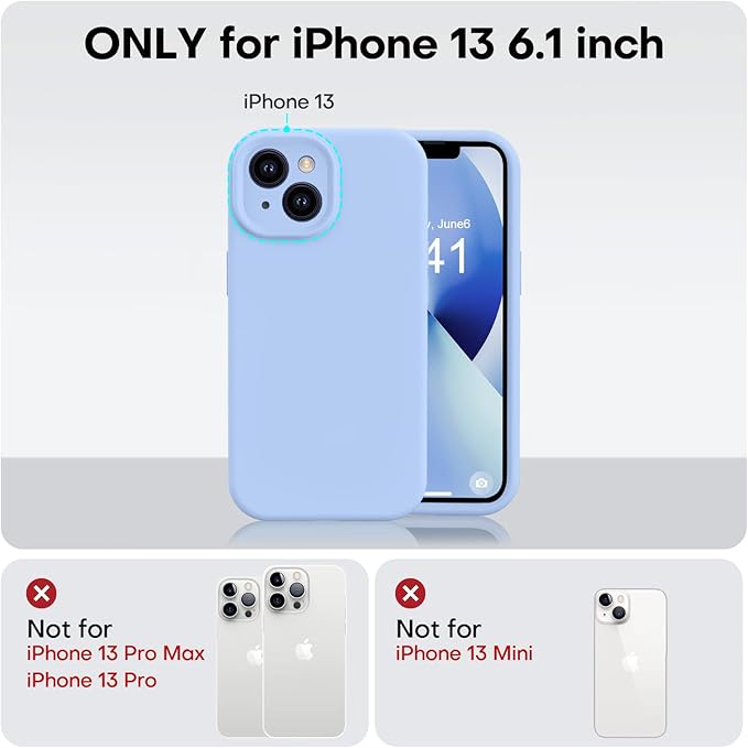 Vooii Compatible with iPhone 13 Case, Liquid Silicone Upgrade [Camera Protection] [Soft Anti-Scratch Microfiber Lining] Shockproof Phone Case for iPhone 13 6.1 inch - Light Blue