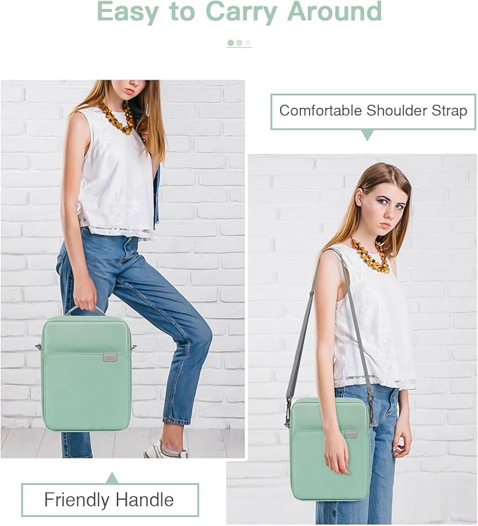 MoKo 9-11 Inch Tablet Sleeve Bag Handle Carrying Case with Shoulder Strap Fits 11inch iPad Air M3, iPad A16 2025, Pro 11 inch, iPad 10/9/8/7th Gen, Tab S8/S9 11", Cyan