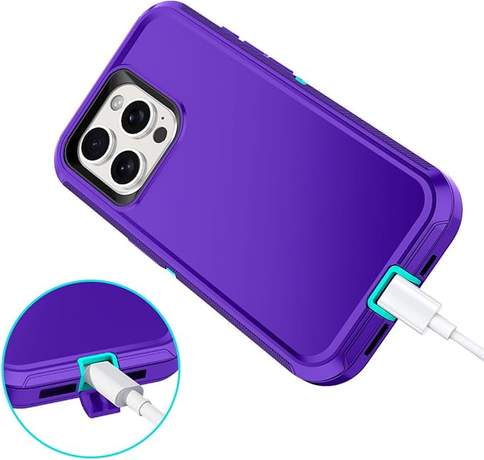 for iPhone 15 Pro Case Shockproof Dust/Drop Proof 3-Layer Full Body Protection [Without Screen Protector] Rugged Heavy Duty Cover Case for Apple iPhone 15 Pro 6.1" 2023,Purple/Green