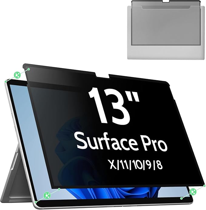 Privacy Screen Protector for Surface Pro 11/10/9/8/X -13 Inch, Anti Glare Filter, Anti Blue Light Film, Nano Removable Shield Microsoft Pro 9 Accessories, Reusable Cover Matte Bubble Free Guard
