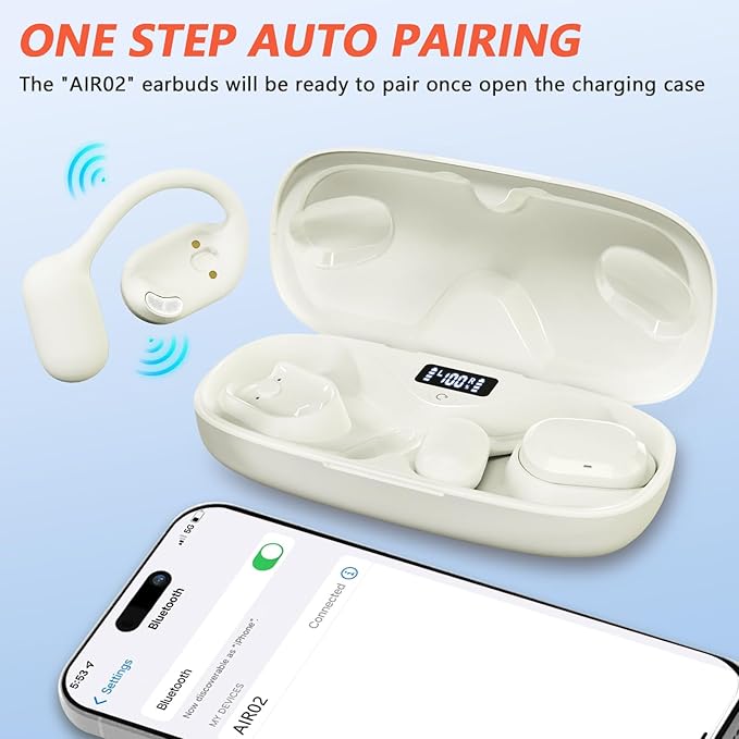 Open Ear Headphones Over Ear Buds, IP67 Waterproof True Wiress Earbuds with Dual DSP Noise Cancelling Mic for Work Sports, Advanced Bluetooth V5.4