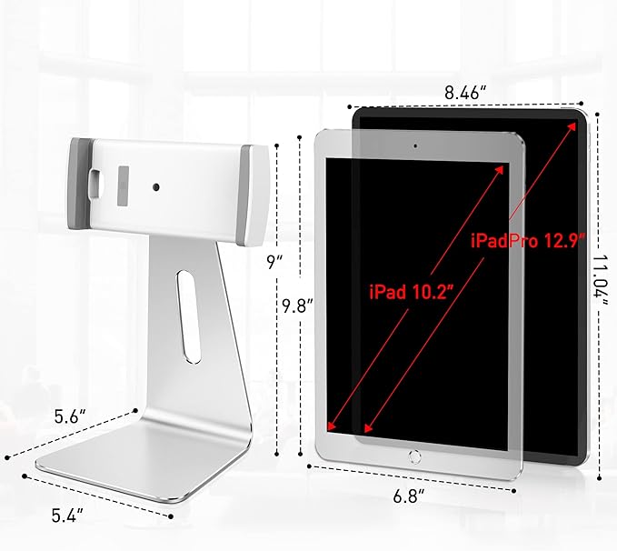 AboveTEK Elegant Tablet Stand, Aluminum iPad Stand Holder, Desktop Kiosk POS Stands for 7-15.6 inch iPad/Portable Monitor, Tablet Mount for Showcase Office Reception Countertop