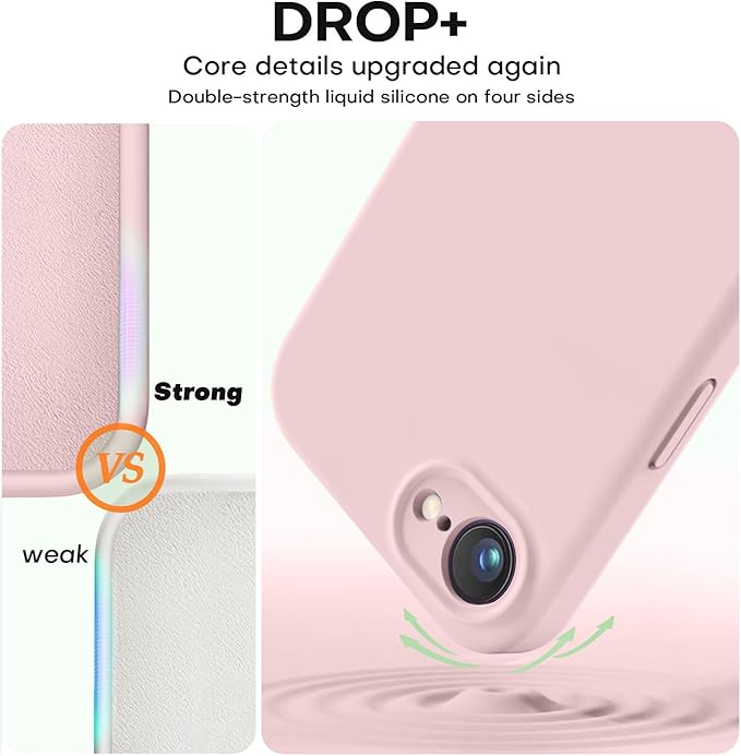 Vooii Compatible with iPhone 16e Case, Liquid Silicone Upgrade [Camera Protection] [Soft Anti-Scratch Microfiber Lining] Shockproof Phone Case for iPhone 16e 6.1 inch - Pink Sand