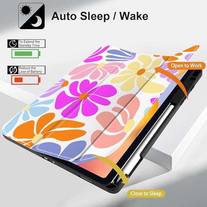 DONGKE Case for Samsung Galaxy Tab S6 Lite 10.4 Inch 2024/2022/2020, Trifold Stand + S Pen Holder + Auto Wake/Sleep + Soft TPU Protective Stand Back Cover, Retro Flowers