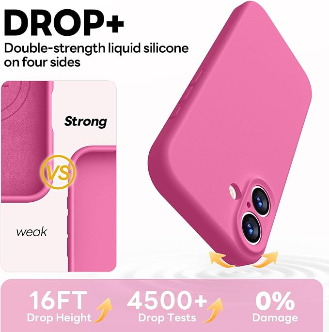 Vooii Magnetic Compatible with iPhone 17 Case (Compatible with Magsafe) (Upgraded Camera Protection) Liquid Silicone Shockproof Full Body Protective Phone Cover for Women Men, Pitaya, 6.3"