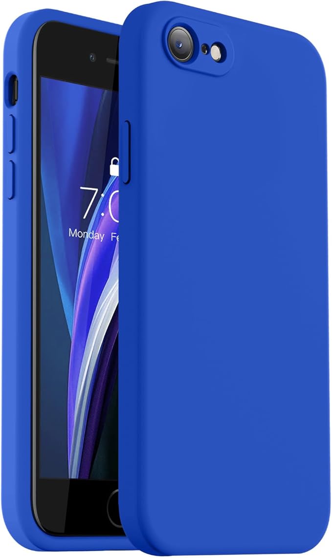Vooii for iPhone SE Case 2022/3rd/2020,iPhone 8/7 Case, Upgraded Liquid Silicone with [Flat Edges] [Camera Protection] [Soft Anti-Scratch Microfiber Lining] Phone Case for iPhone SE - Klein Blue