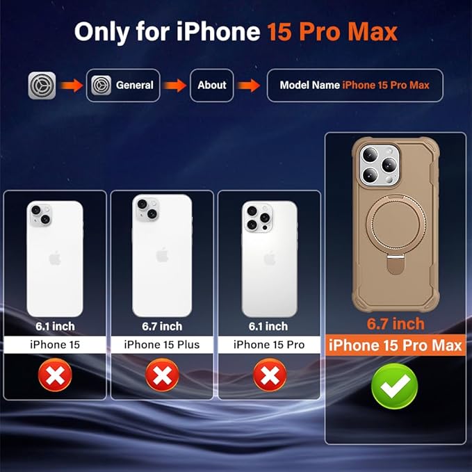 Designed for iPhone 15 Pro Max Case with Magnetic Stand [Military Drop Protection][Compatible with Magnet] Shockproof 15 Pro Max Phone Case with Ring Holder, Khaki