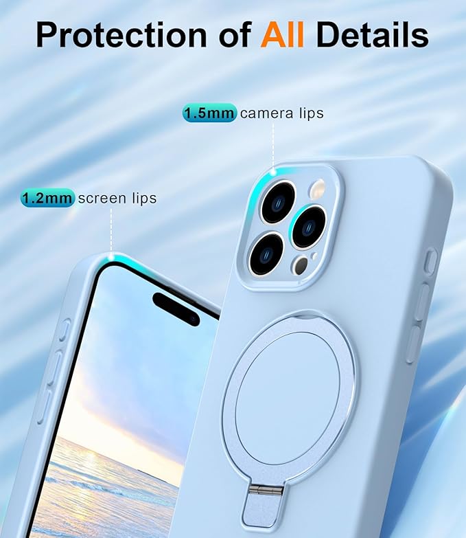 ZHK Liquid Silicone Designed for iPhone 15 pro max Case with Magnet Stand, [Precise Camera Lens Protection][Mil-Grade Drop Shockproof][Soft Anti-Scratch Microfiber Lining] Slim Fit Cover,Baby Blue