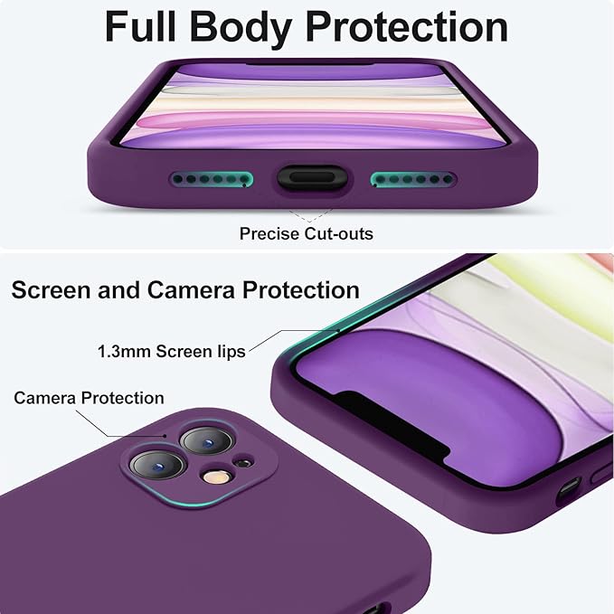 Vooii Compatible with iPhone 11 Case, Upgraded Liquid Silicone with [Flat Edges] [Camera Protection] [Soft Anti-Scratch Microfiber Lining] Phone Case for iPhone 11 6.1 inch - Grape