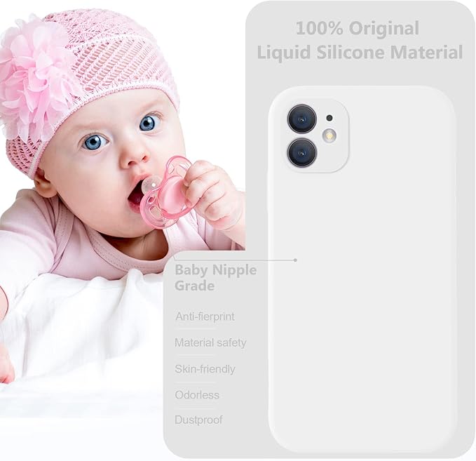 Vooii Compatible with iPhone 11 Case, Upgraded Liquid Silicone with [Flat Edges] [Camera Protection] [Soft Anti-Scratch Microfiber Lining] Phone Case for iPhone 11 6.1 inch - White